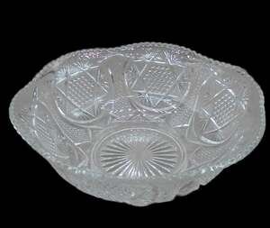 Vintage Flared Bowl 8.5" Scalloped Edge Star of David Hobstar Diamond Panels
